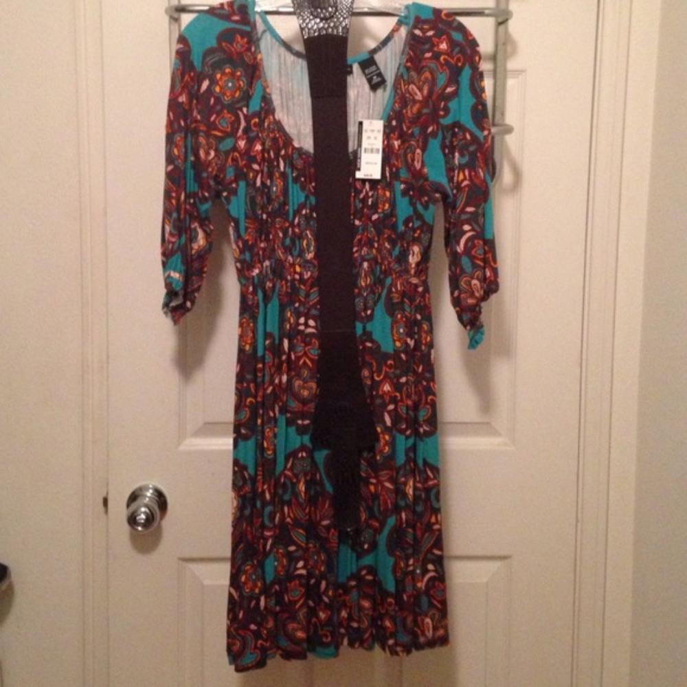 NY and Co Teal/Brown Boho Dress NWT!
